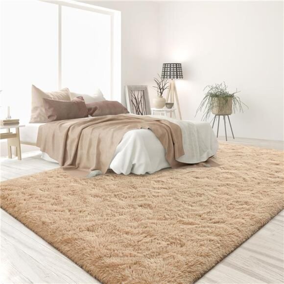Super Soft Shag AreaRug for Living Room,6x9 ft BeigeRug for Girls Bedroom,Modern - Picture 6 of 7